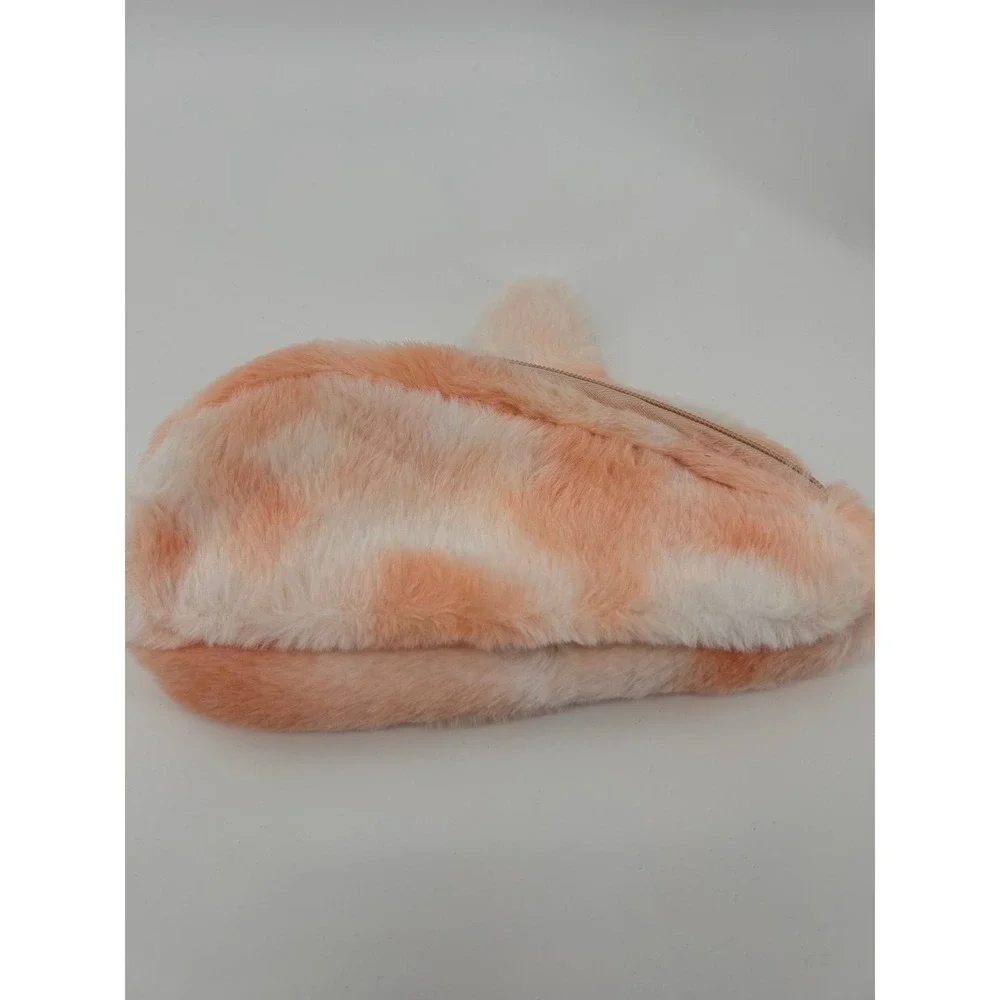 Cute Plush Character Zipper Pouch Cosmetic Bag Soft Furry Peach‎ White